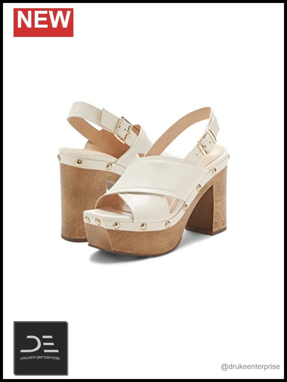Leather Platform Sandal with Ankle Strap Block Heel Open Toe
